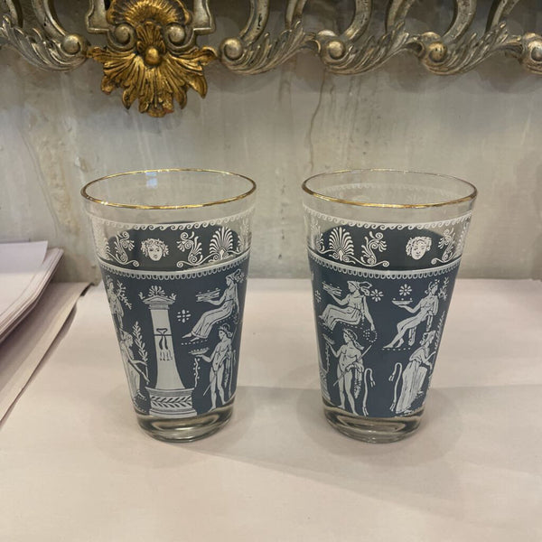 Pair of Vintage Jeannette Wedgewood Style Blue-White-Gold Glasses