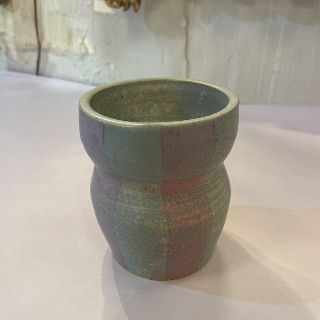 Blue and Pink Striped Studio Pottery Vase