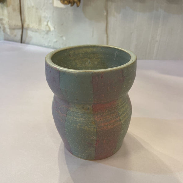 Blue and Pink Striped Studio Pottery Vase
