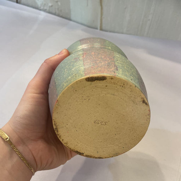 Blue and Pink Striped Studio Pottery Vase