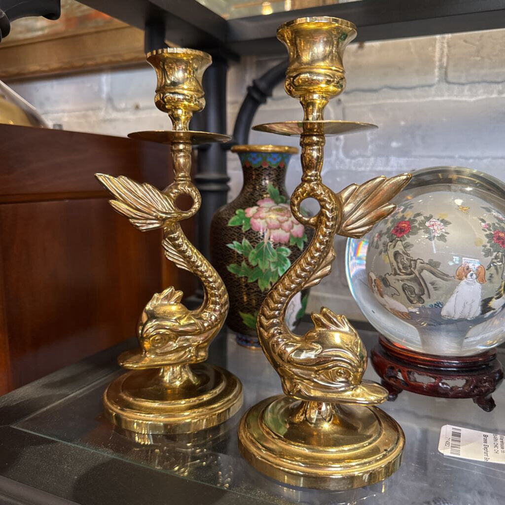 Pair Brass Koi Fish Candlesticks
