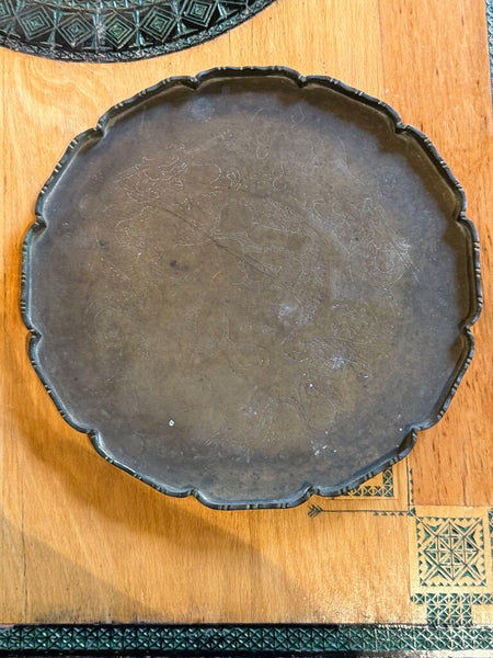Round brass Asian tray 14in diameter