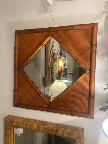 Square rattan woven mirror