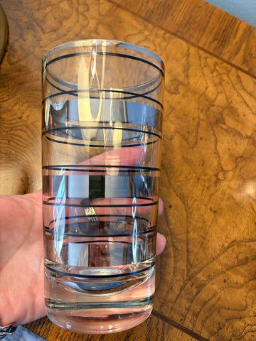 Set of 4 mcm silver and black striped high ball glasses