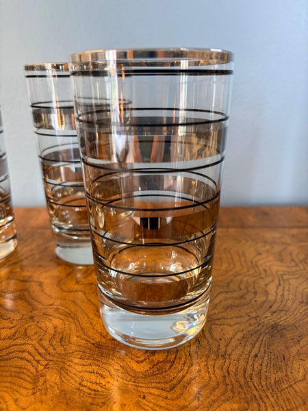 Set of 4 mcm silver and black striped high ball glasses