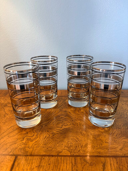 Set of 4 mcm silver and black striped high ball glasses