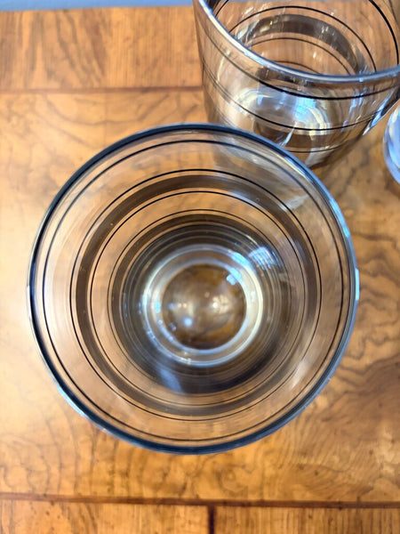 Set of 4 mcm silver and black striped high ball glasses