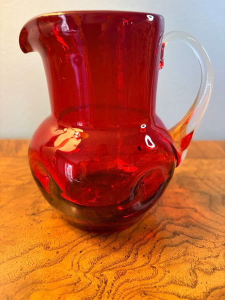 MCM red art glass sm pitcher