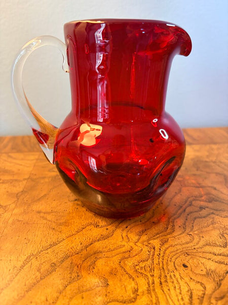 MCM red art glass sm pitcher