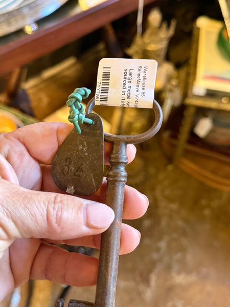 Large metal key with tag 6in sourced in Italy