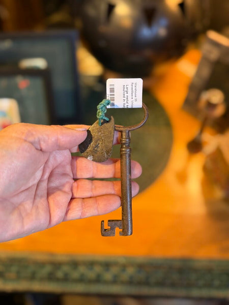 Large metal key with tag 6in sourced in Italy