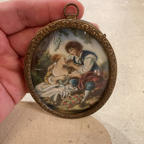 Antique Miniature romance painting (3.5tall x 3wide in.)