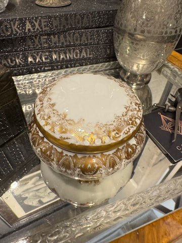 Limoges White and Gold Dresser Box Round with Lid