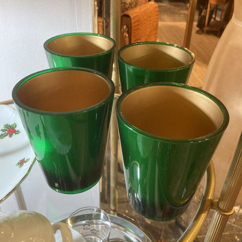Set 4 vintage green/gold acrylic tumblers