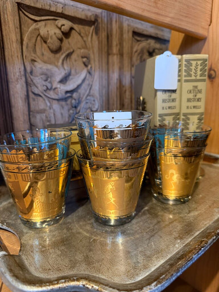 Set 7 Colony MCM Carousel Lowball Glasses