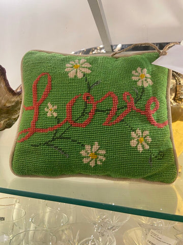 Small needlepoint love pillow