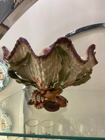 Vintage Fitz and Floyd vintage Oceana shell cachepot as found with chips