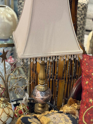 Vintage marble lamp with beaded shade