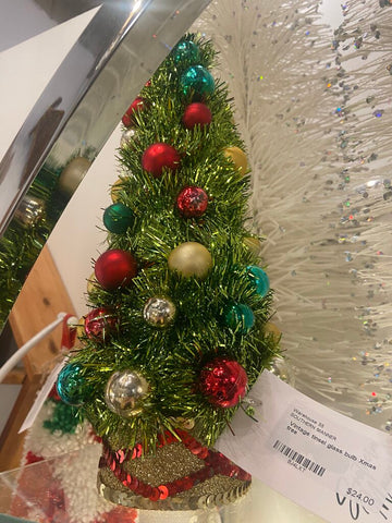 Vintage tinsel glass bulb Xmas tree