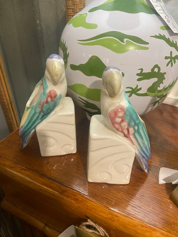 Pair of Morton pottery vintage parrot planters