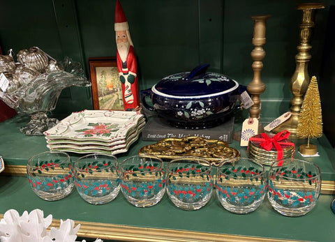 VINTAGE RUBEL ROLY POLY HOLLY & BERRY GLASSES - SET OF 6