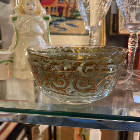 Pair of Culver Toledo Green and Gold Bowls