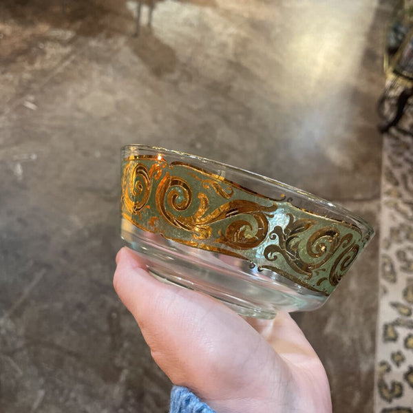 Pair of Culver Toledo Green and Gold Bowls