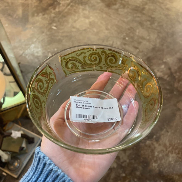 Pair of Culver Toledo Green and Gold Bowls