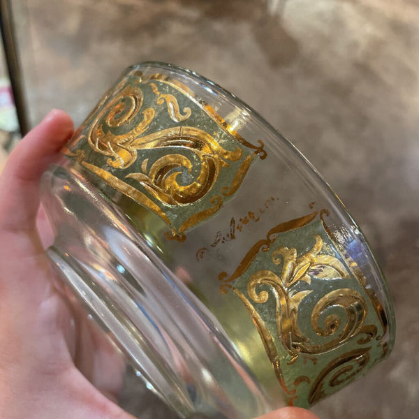 Pair of Culver Toledo Green and Gold Bowls