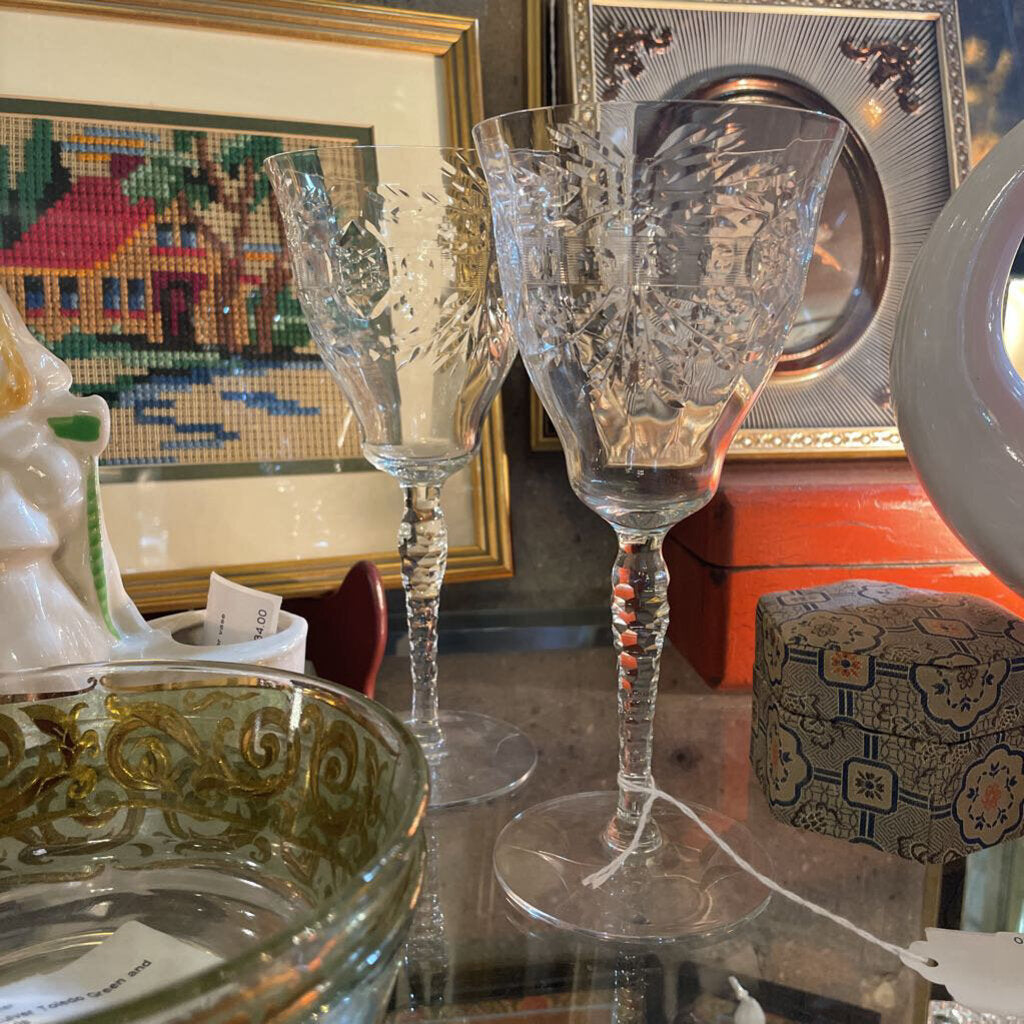 Pair of Etched Glass Goblets