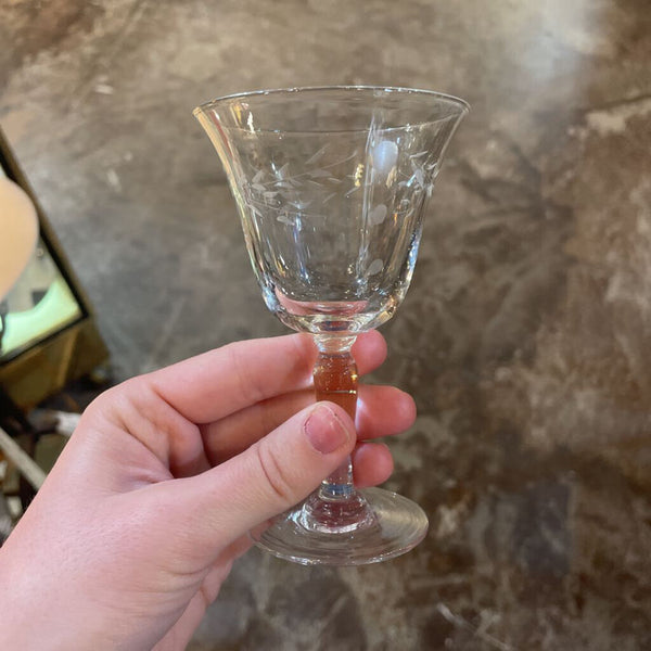 Pair of Etched Glass Cordial Glasses