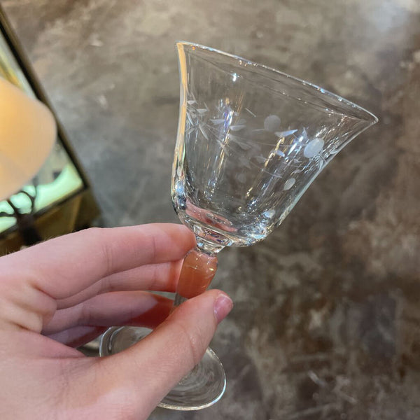 Pair of Etched Glass Cordial Glasses