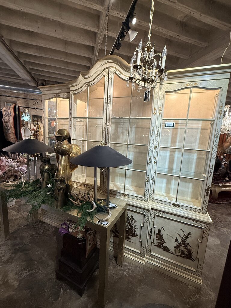 Cream Wood Henredon Cabinet with Painted Gold Detail 88inX88inX16in