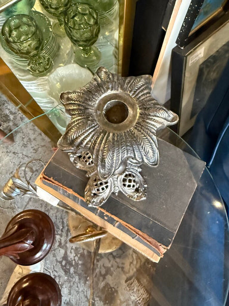 Silverplate candlestick with leaf shaped cup