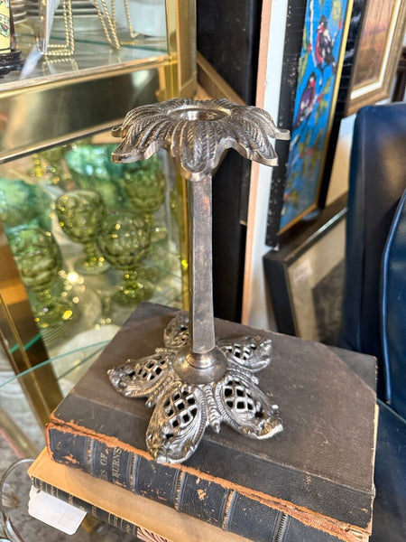 Silverplate candlestick with leaf shaped cup