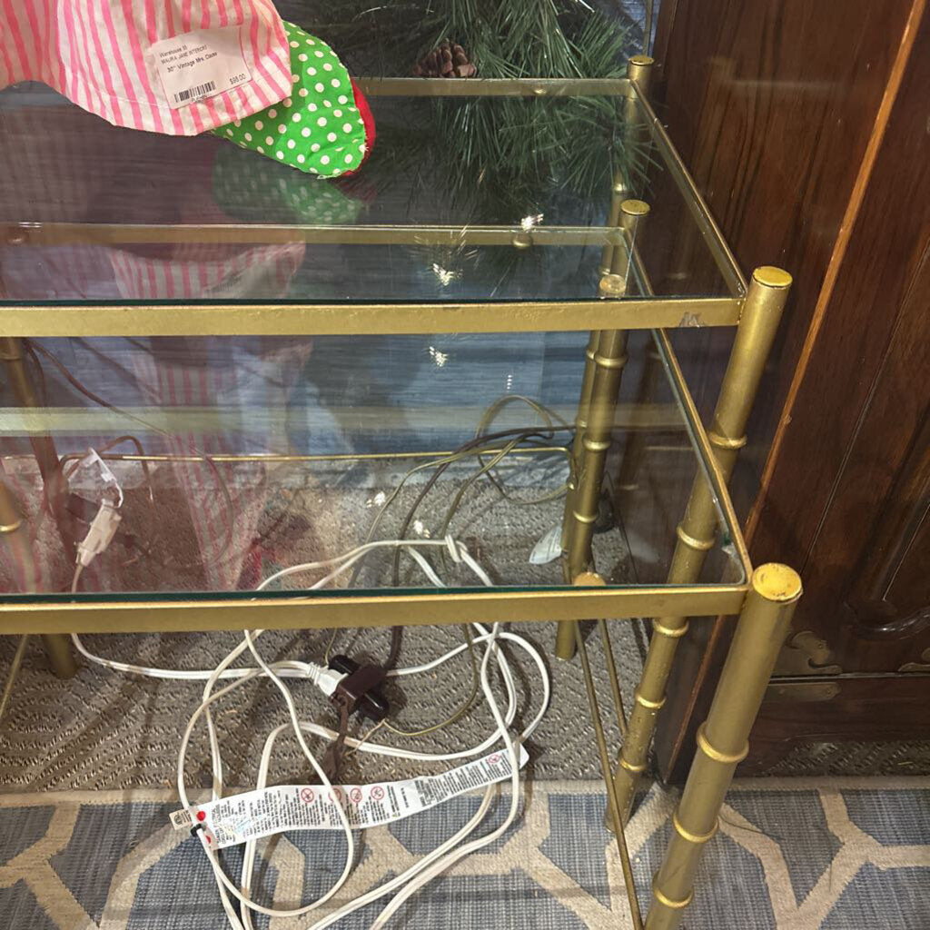 Set of 2 brass Bamboo Nesting Side tables with glass shelves - as is / glass has a few chips