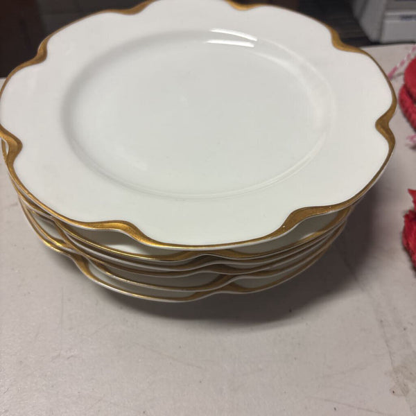 Haviland Limoges Scalloped Luncheon Plates -set of 6 ...white with gold trim - 8 5/8 diameter