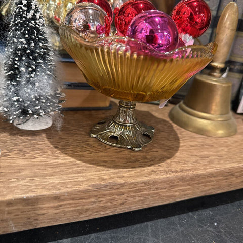 Amber glass on gold vintage base