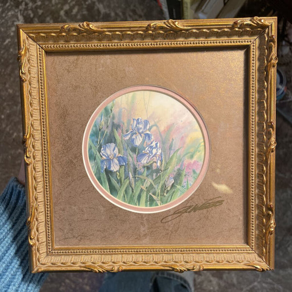 "Afternoon Irris" Print in Gold Ornate Frame 7x7in with wire back