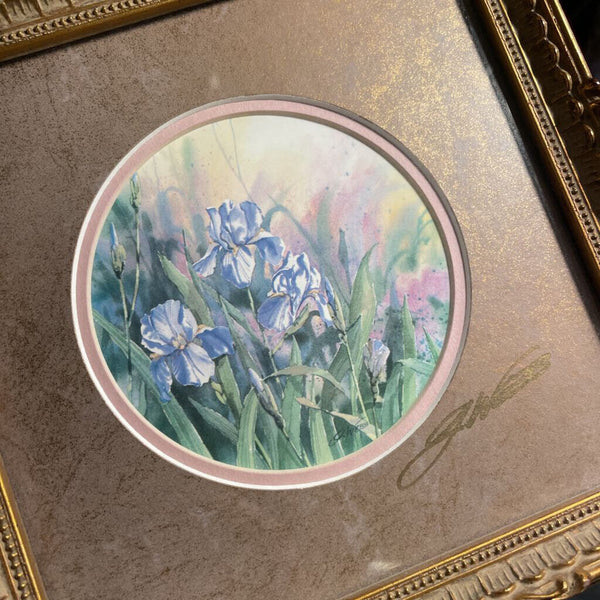 "Afternoon Irris" Print in Gold Ornate Frame 7x7in with wire back