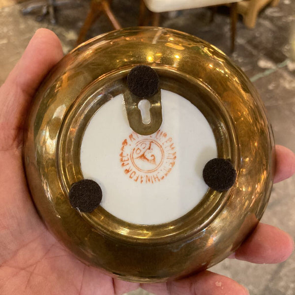 Brass cased Asian porcelain dish (5:)