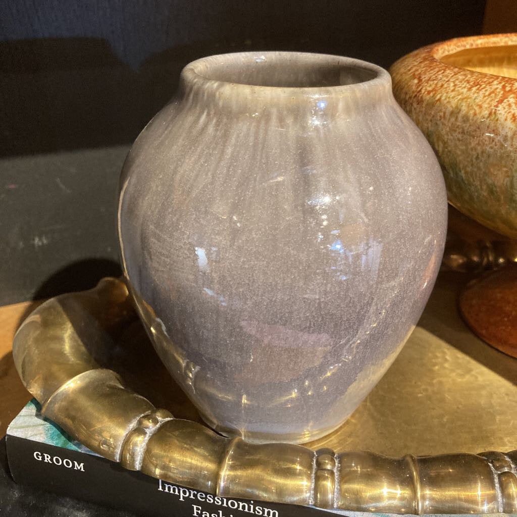 Vintage gray mid century pottery vase (5 in high)