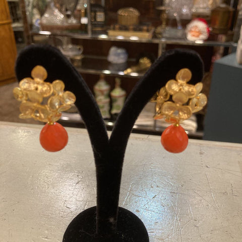 Vermeil on silver coral earrings (1,5 in long)