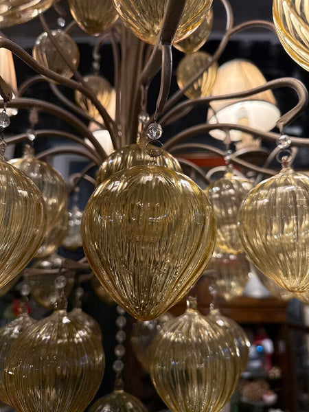 Vintage Murano Style Ribbed Teardrop Handblown Glass Chandelier 38T 30D