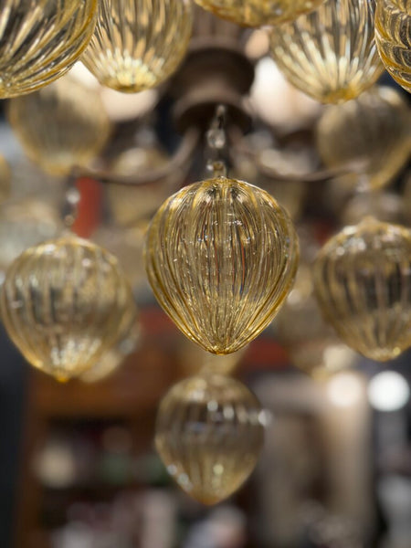 Vintage Murano Style Ribbed Teardrop Handblown Glass Chandelier 38T 30D