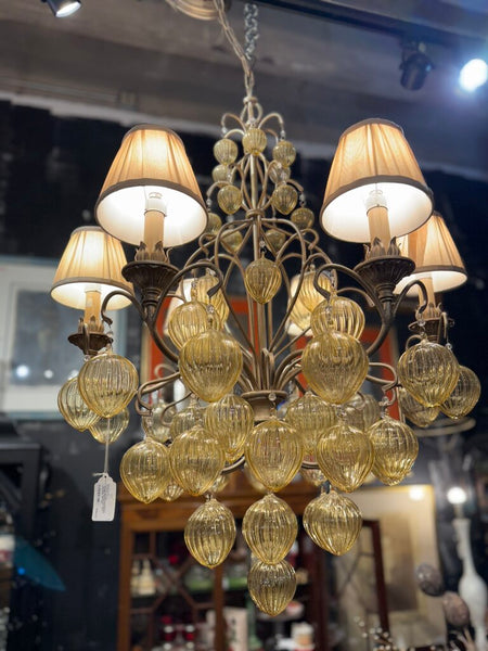 Vintage Murano Style Ribbed Teardrop Handblown Glass Chandelier 38T 30D