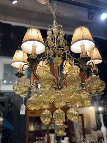 Vintage Murano Style Ribbed Teardrop Handblown Glass Chandelier 38T 30D