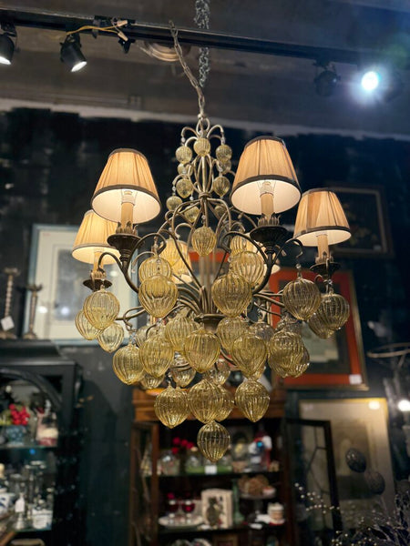 Vintage Murano Style Ribbed Teardrop Handblown Glass Chandelier 38T 30D