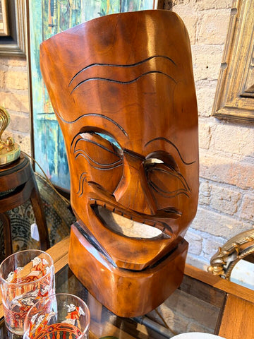 Large chip carved vintage 60s-70s tiki carved mask sculpture/wall hanging approx 20t x11w