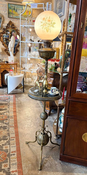 American Victorian ornate brass footed piano lamp-electrified 62t table 14.5 diameter circa 1890 For pick up only